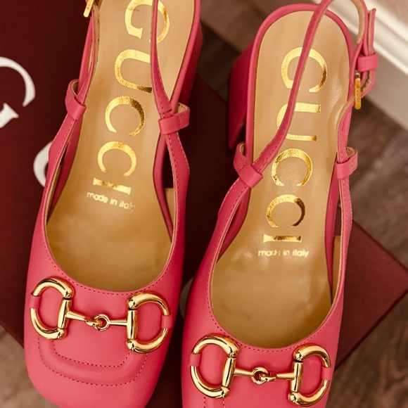 Gucci Pink “Bit” Heels with Gold Accents - Picture 3 of 5